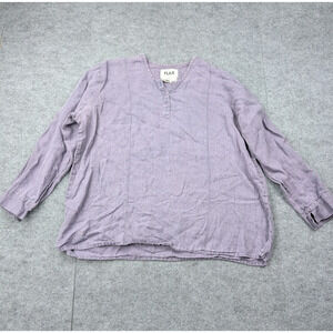 Flax Linen Henley Shirt Womens Large Purple Coastal Lagenlook Beach Lightweight